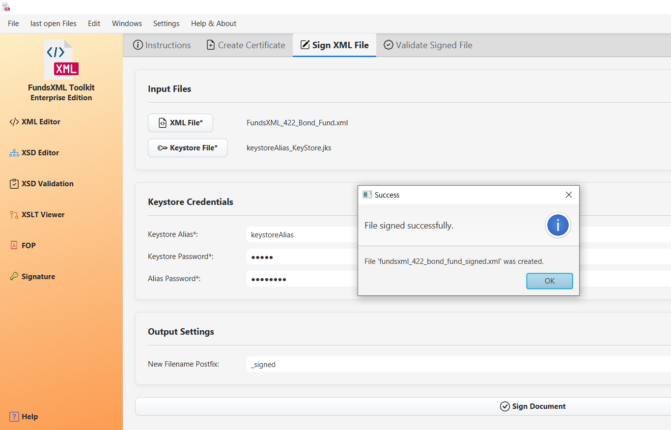 Screenshot of Signature Controller