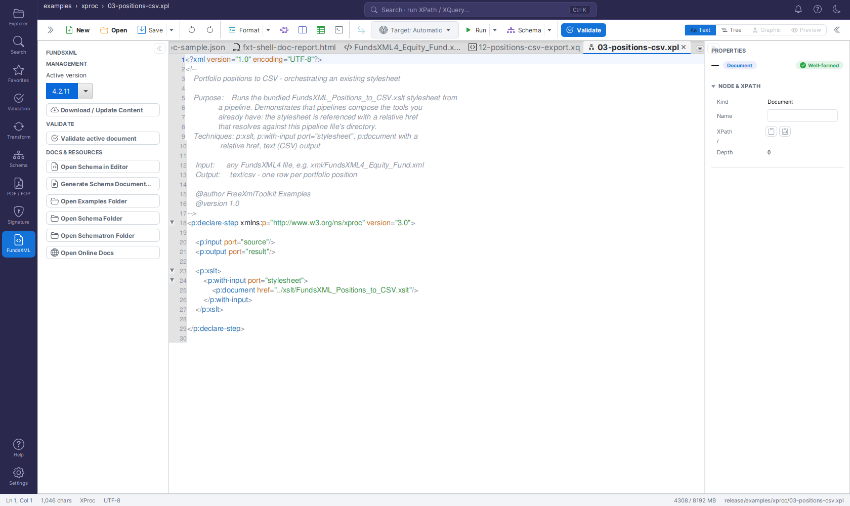 FundsXML panel in the Unified Shell