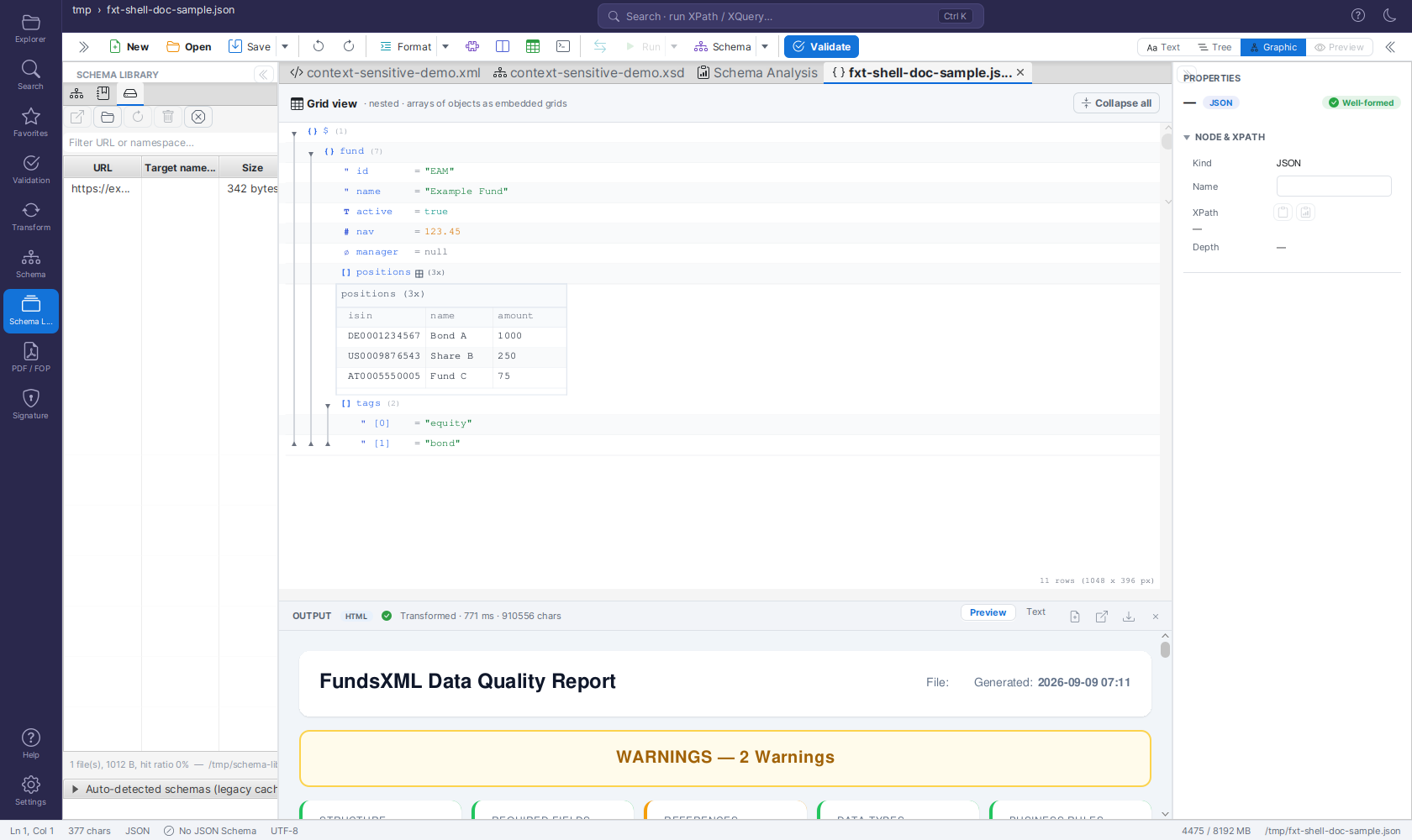 A JSON document in the Graphic (grid) view