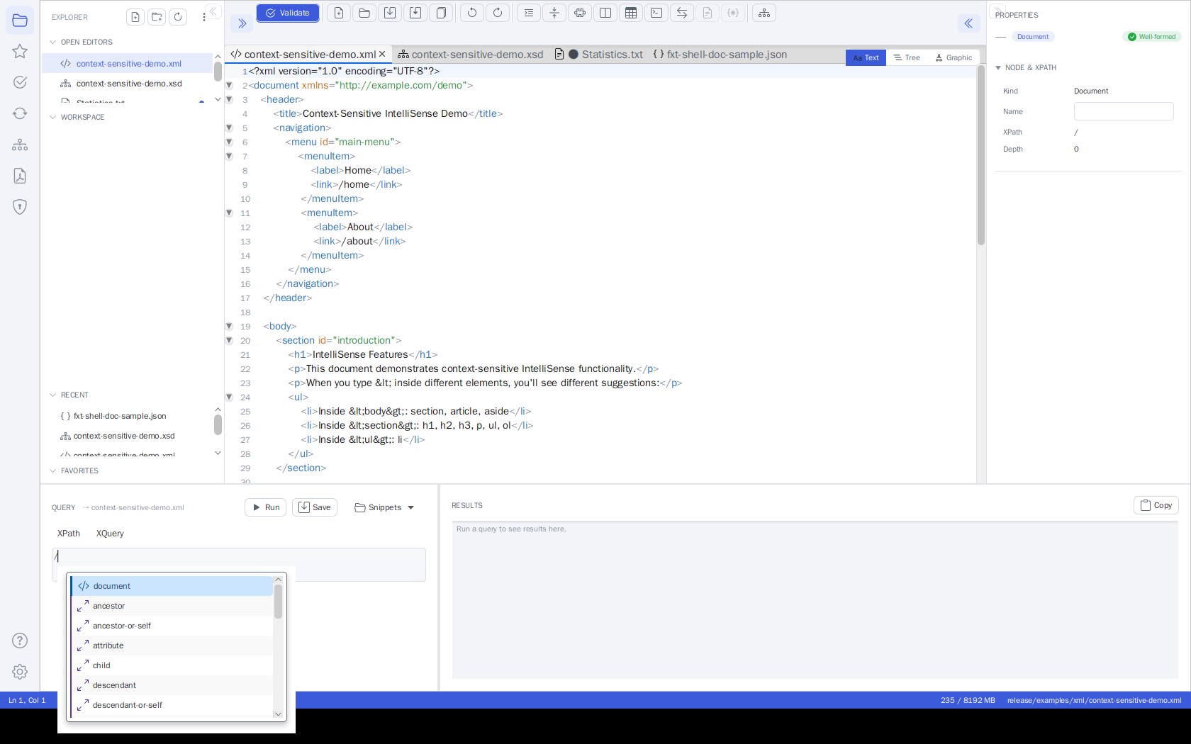 Query Console docked at the bottom of the editor