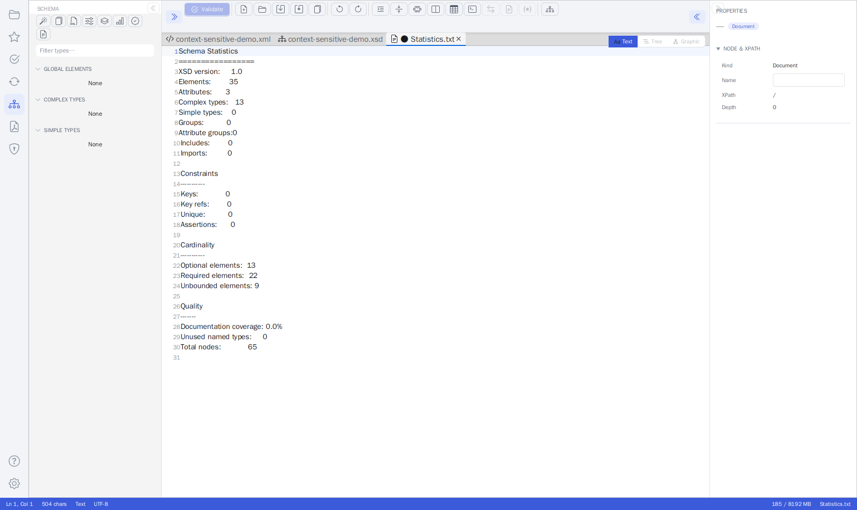 Schema statistics in the Unified Shell