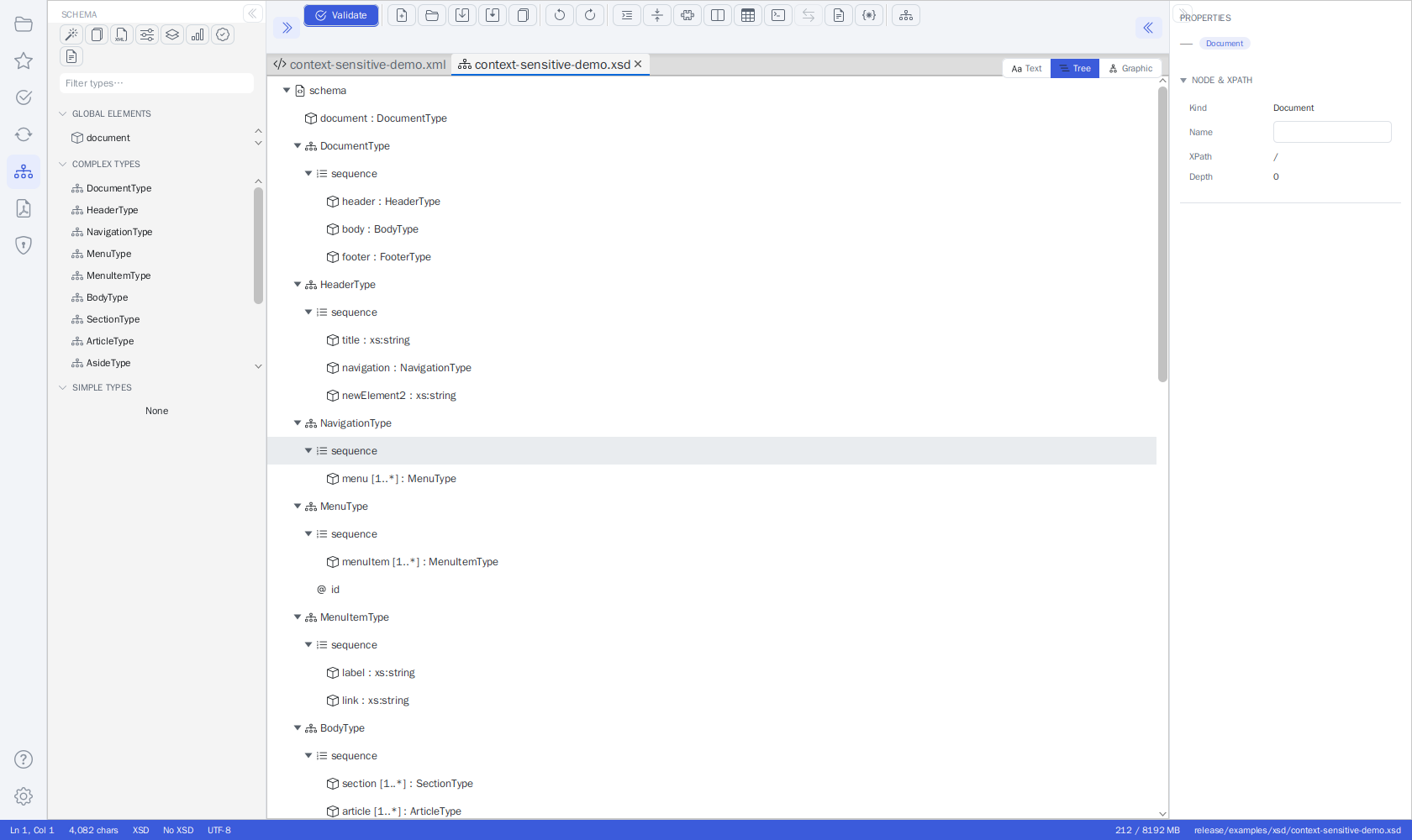 XSD schema in the Tree view