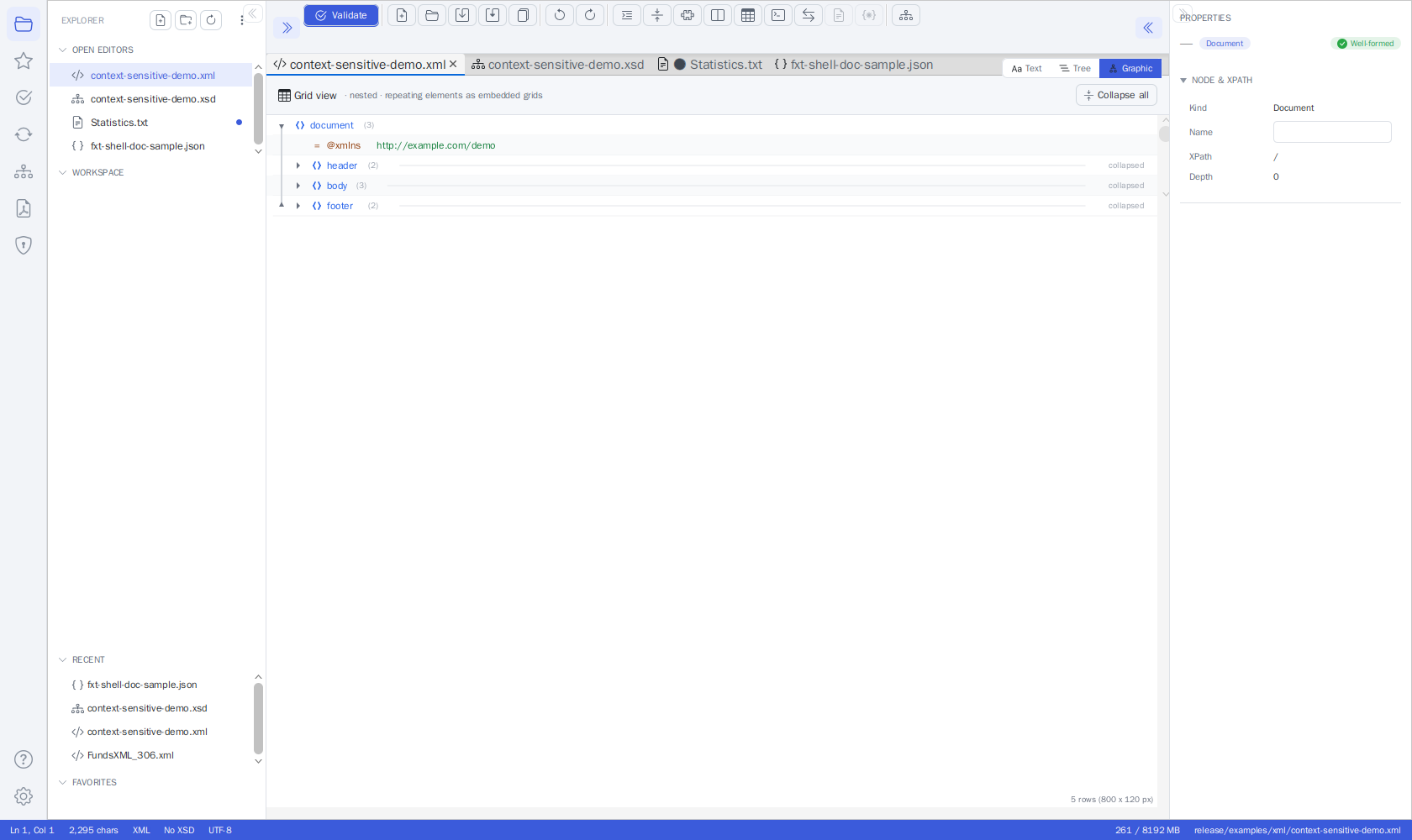 XML Grid view in the Unified Shell