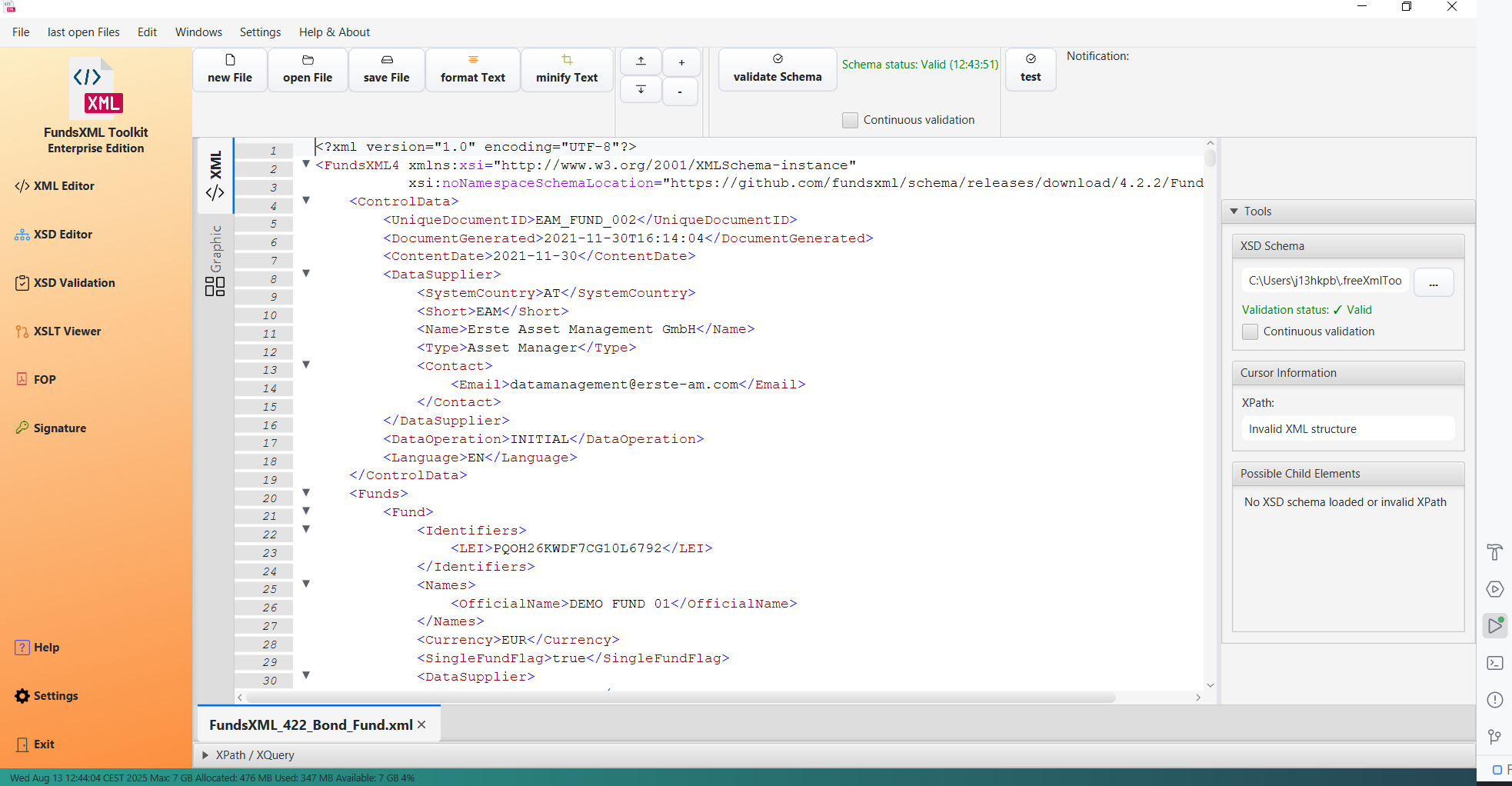 Screenshot of XML Controller