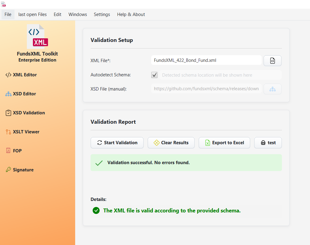 Screenshot of XSD Validation Controller